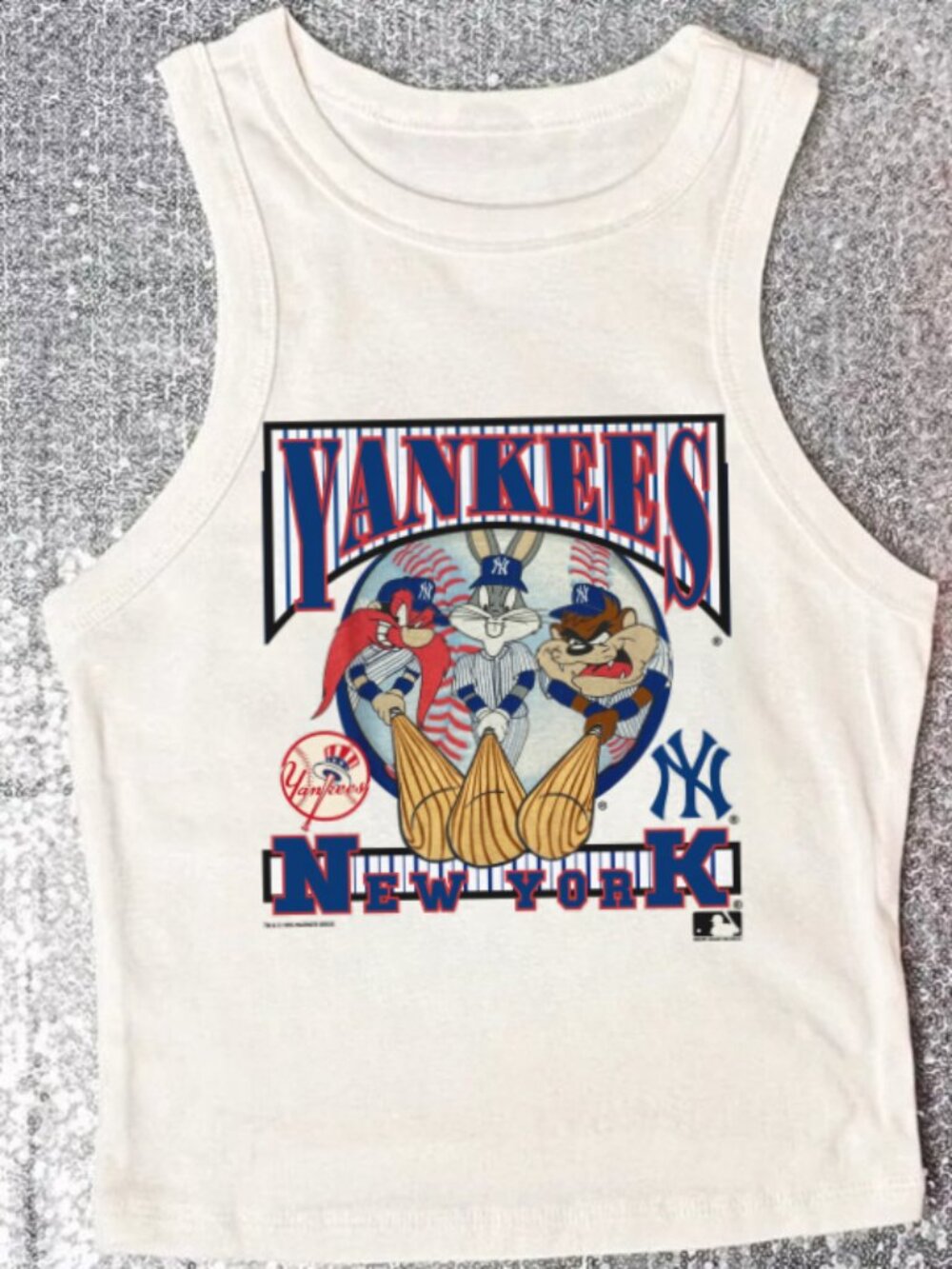 Vintage Looney Tunes New York Yankees Crop Tank Top MLB Cartoon Graphic Y2K Base